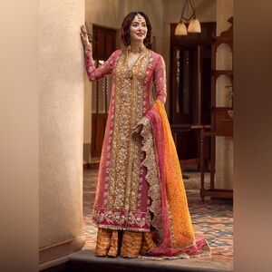 Crimson Pakistan x Saira Shakira | Mehendi Anarkali Angrakha + Sharara